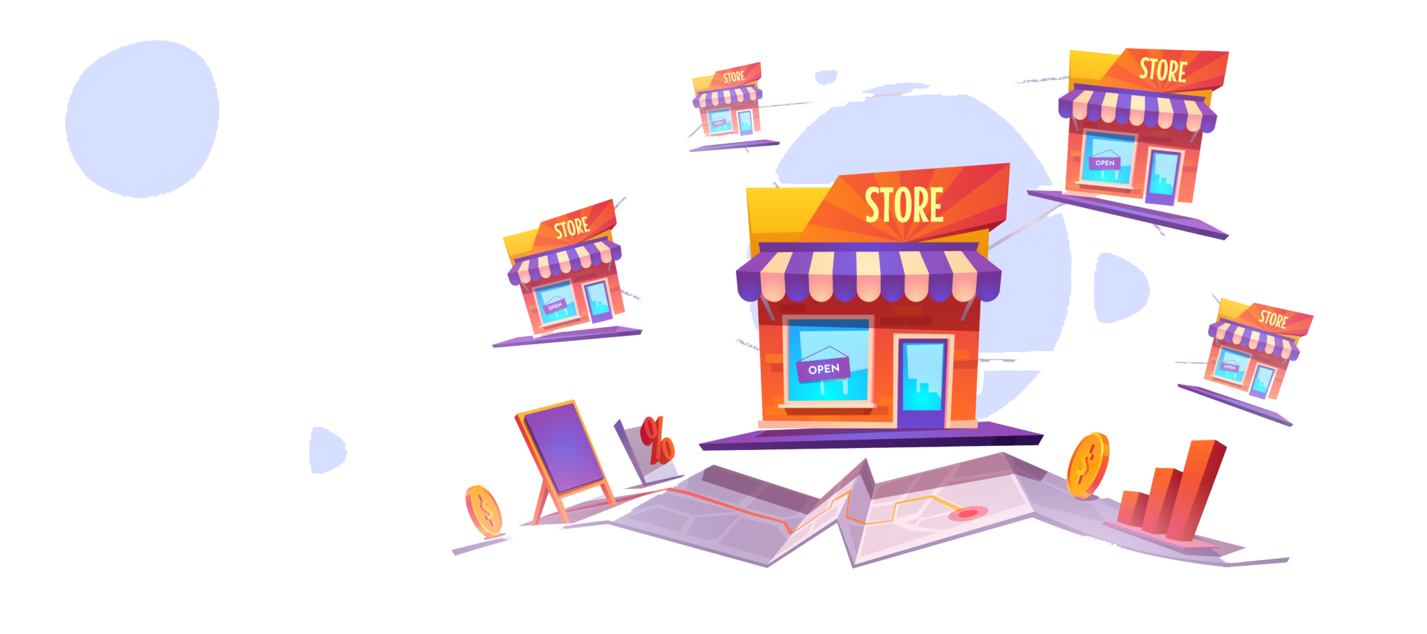 image depicting a main store with several smaller franchise business in kerala