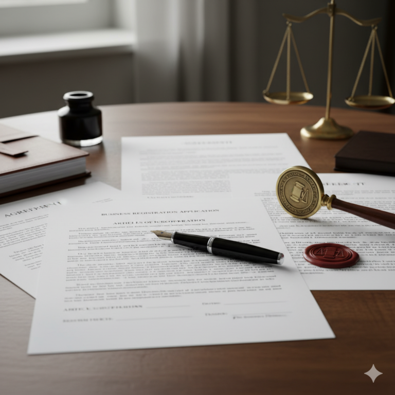 Legal documents for business registration and agreement