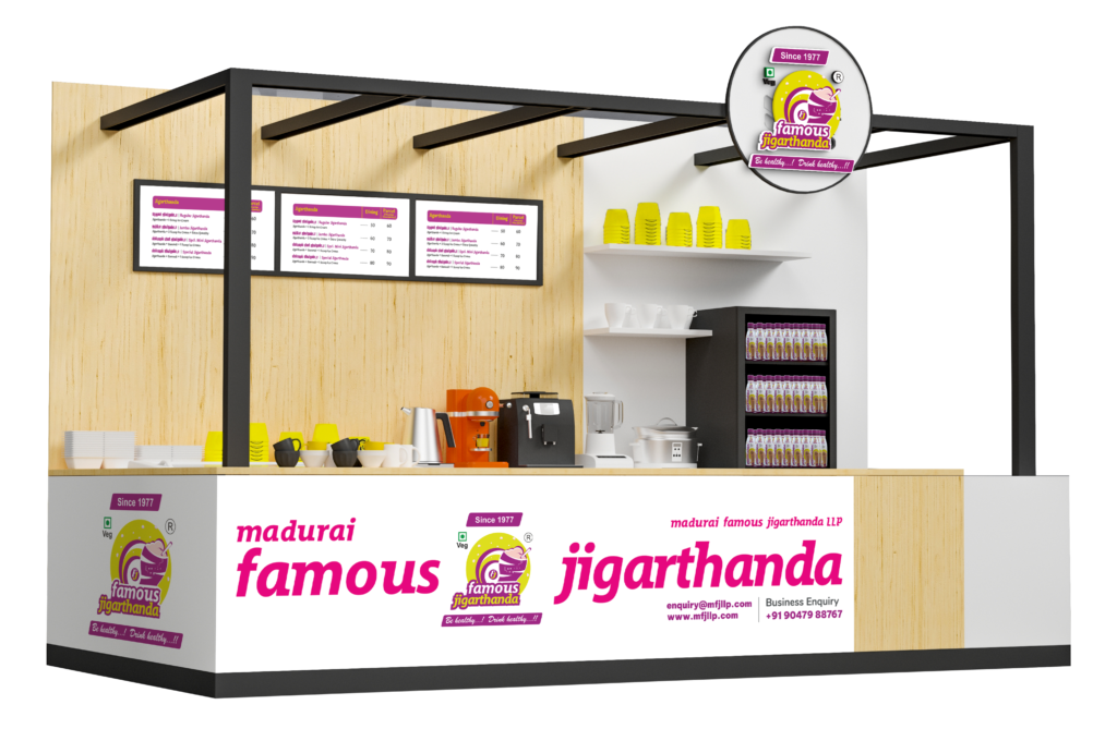 kiosk design for Madurai Famous Jigarthanda Franchise in telangana